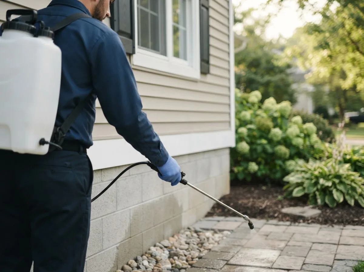 Pest control technician inspecting a home in North Grosvenordale, CT